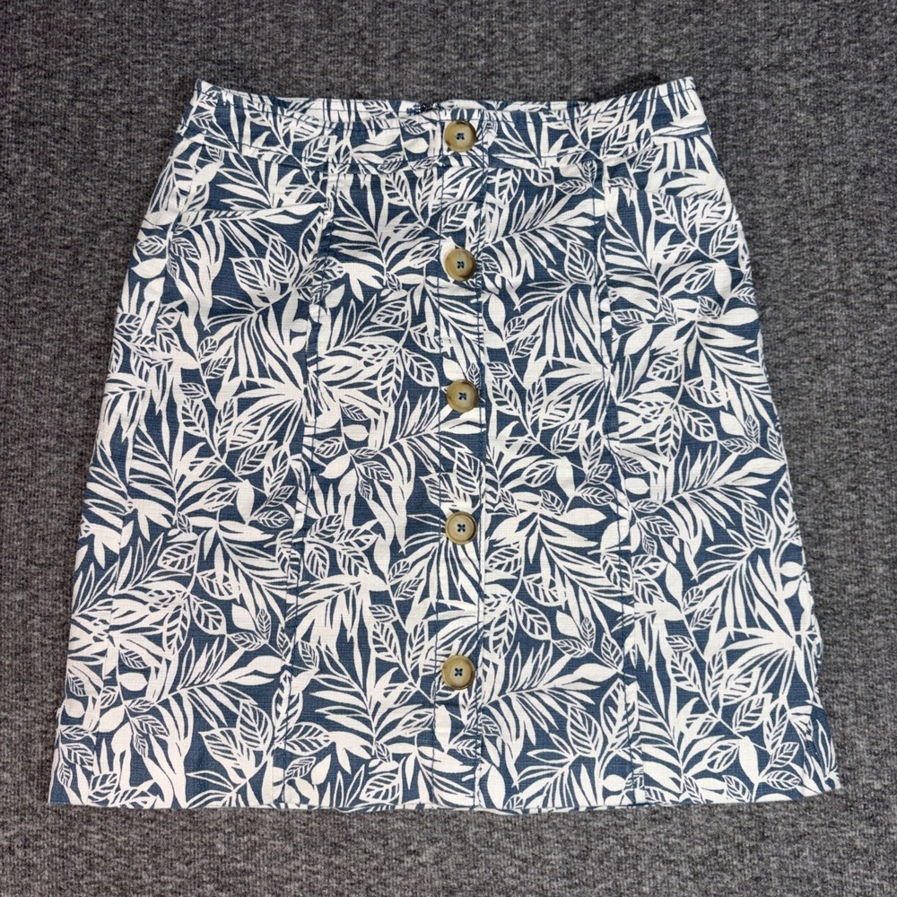 Loft Women's Petite 00P Blue White Lined Floral Straight Pencil Skirt Rear Zip